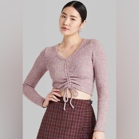 Wild Fable Cozy Pink V-Neck Sweater with Drawstring - Size Medium, NWT - Picture 2 of 7